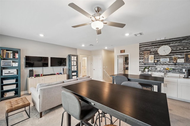 22294 Storybook Cabin Way, Land O Lakes, FL 34637 - dining space with a ceiling fan, recessed lighting, and light colored carpet