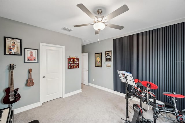22294 Storybook Cabin Way, Land O Lakes, FL 34637 - playroom featuring ceiling fan, light carpet, and baseboards