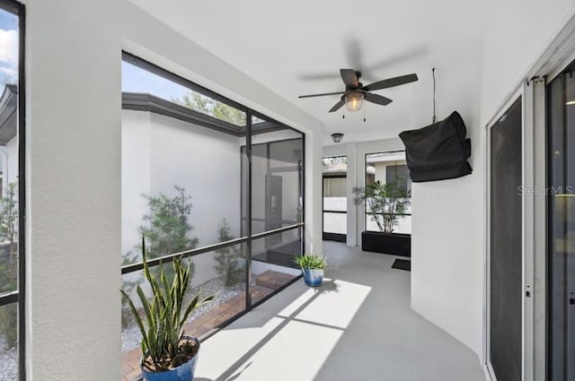 balcony with a ceiling fan