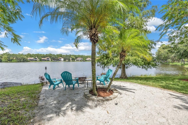 view of patio / terrace featuring a water view
