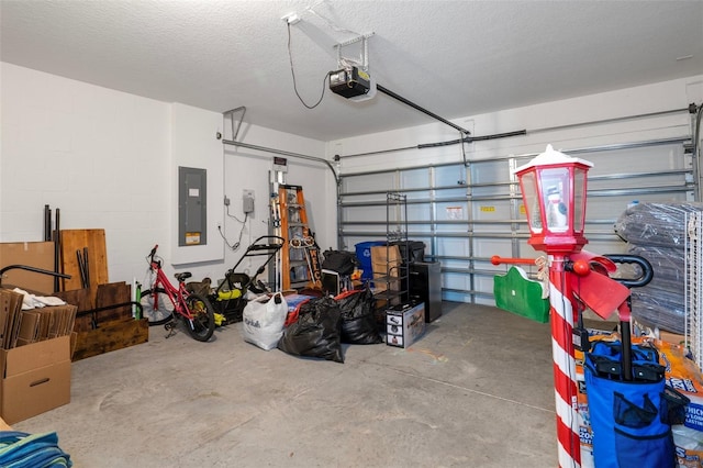 2449 Moon Shadow Rd, New Port Richey, FL 34655 - garage with electric panel, a garage door opener, and concrete block wall