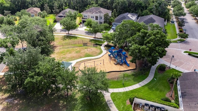 aerial view of residential area with a recreational park