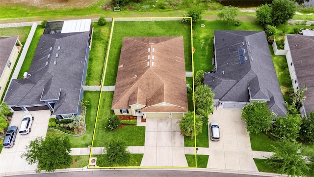aerial view of residential area with property parcel outlined