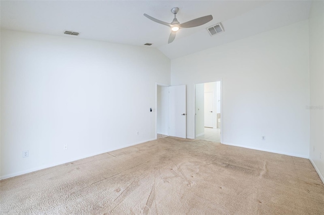 1426 Buckner Rd, Valrico, FL 33596 - empty room with carpet flooring, ceiling fan, baseboards, and high vaulted ceiling