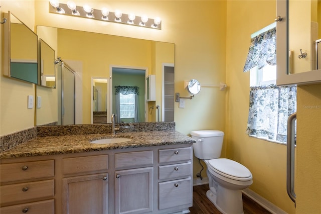 19025 Callaway Ct, Tampa, FL 33647 - bathroom with plenty of natural light, toilet, wood finished floors, and vanity