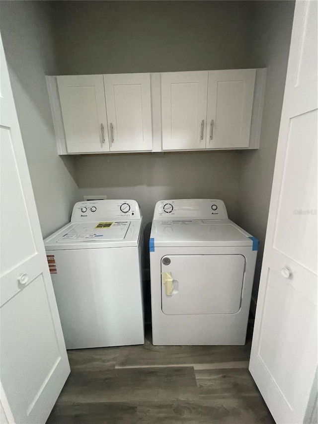 12308 Pittsfield Ave, Tampa, FL 33624 - laundry room with washing machine and clothes dryer, cabinet space, and wood finished floors