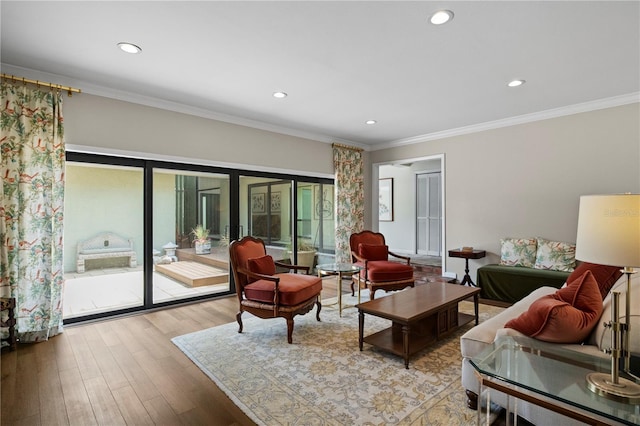 4009 Carrollwood Village Dr, Tampa, FL 33618 - living area with ornamental molding, recessed lighting, and wood finished floors