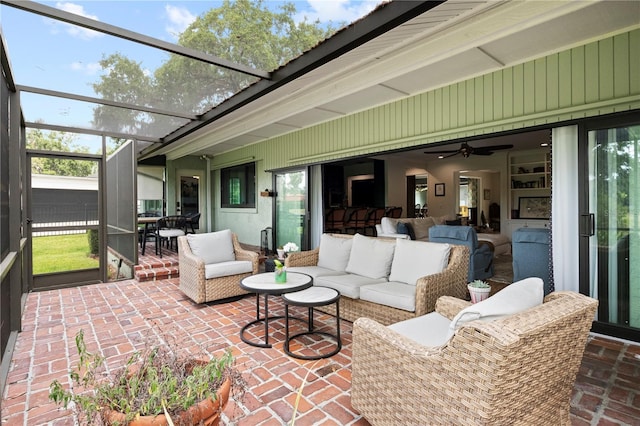 4009 Carrollwood Village Dr, Tampa, FL 33618 - sunroom with an outdoor hangout area and ceiling fan