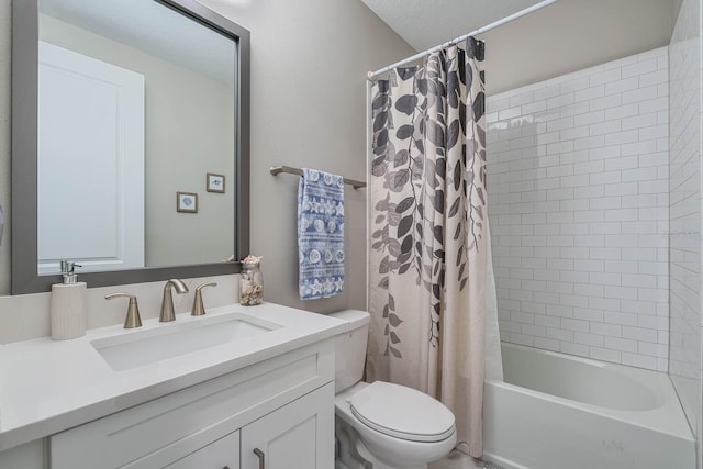 full bathroom featuring toilet, vanity, and shower / bath combo with shower curtain