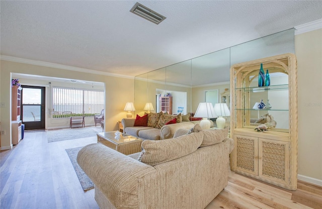 19029 US Highway 19 N Unit 31F, Clearwater, FL 33764 - living area with crown molding, light wood-style floors, a textured ceiling, and baseboards