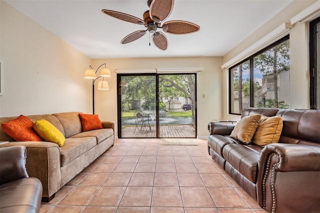 11440 Harbor Way Unit 5009, Largo, FL 33774 - living room with ceiling fan and light tile patterned floors