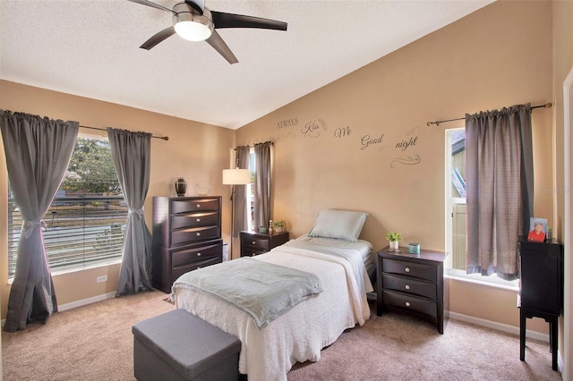 2816 Manor Hill Dr, Brandon, FL 33511 - bedroom featuring carpet floors, lofted ceiling, baseboards, and ceiling fan
