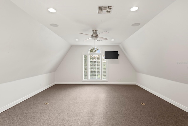 17129 Breeders Cup Dr, Odessa, FL 33556 - bonus room with baseboards, ceiling fan, vaulted ceiling, dark colored carpet, and recessed lighting