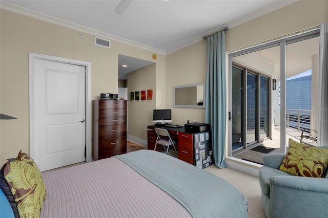 449 S 12th St Unit 2205, Tampa, FL 33602 - carpeted bedroom featuring ornamental molding, access to exterior, ceiling fan, and baseboards