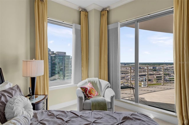 449 S 12th St Unit 2205, Tampa, FL 33602 - bedroom featuring baseboards, a city view, crown molding, and carpet floors