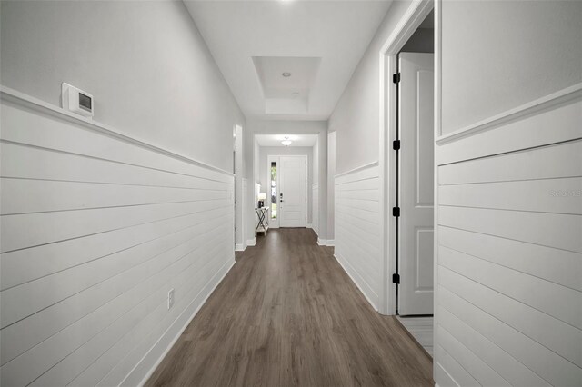 923 Whimbrel Run, Bradenton, FL 34212 - hall with dark wood-style flooring and baseboards
