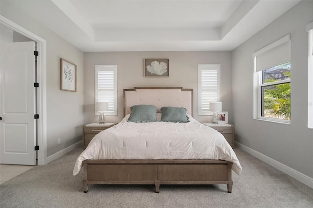923 Whimbrel Run, Bradenton, FL 34212 - bedroom featuring a raised ceiling, carpet, and baseboards