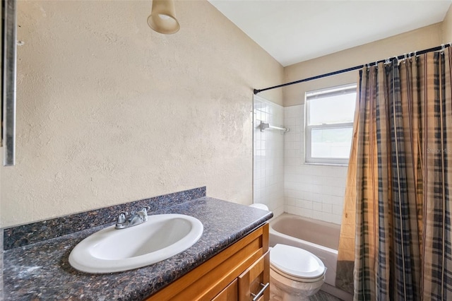 1810 Maryland Ave NE, Saint Petersburg, FL 33703 - full bath with a textured wall, toilet, shower / bath combination with curtain, and vanity