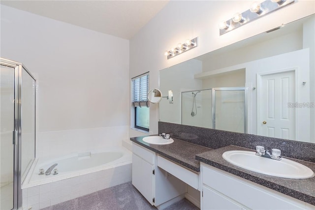 9220 Dayflower Dr, Tampa, FL 33647 - full bathroom with a stall shower, a bath, and double vanity