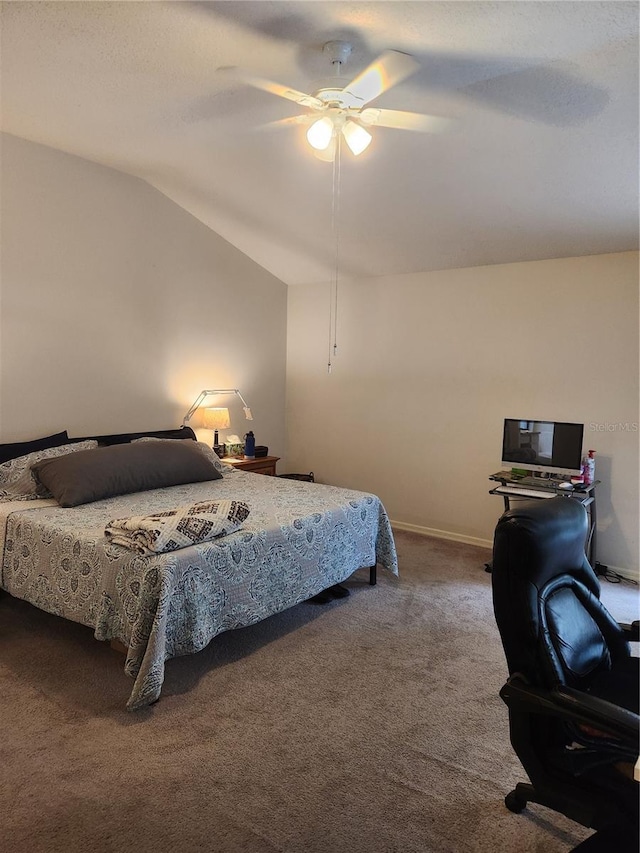 9220 Dayflower Dr, Tampa, FL 33647 - bedroom with vaulted ceiling, carpet flooring, and ceiling fan