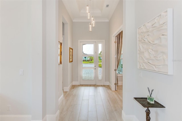 16707 Verona Pl, Bradenton, FL 34202 - foyer entrance featuring light wood-style floors and ornamental molding