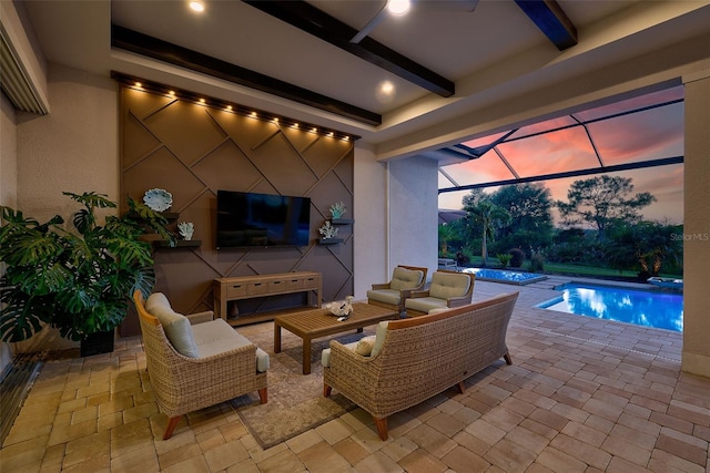 16707 Verona Pl, Bradenton, FL 34202 - view of patio / terrace featuring a hot tub, an outdoor pool, an outdoor hangout area, and a lanai