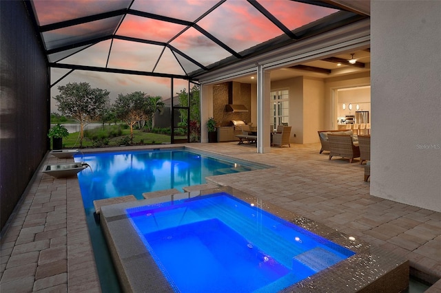 16707 Verona Pl, Bradenton, FL 34202 - swimming pool featuring an in-ground hot tub, a patio area, and an outdoor hangout area