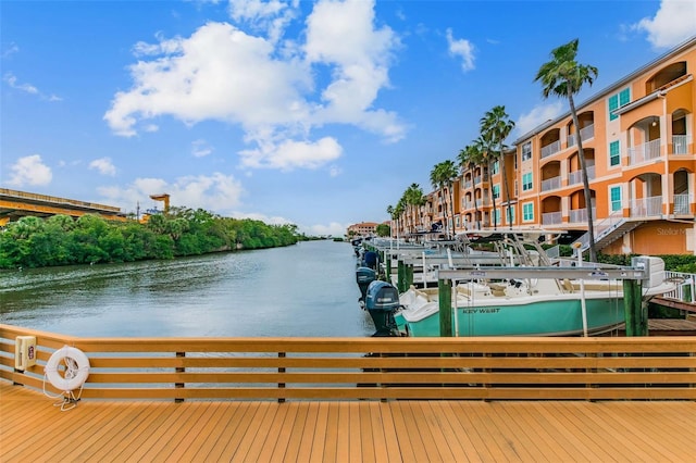 dock area featuring a water view