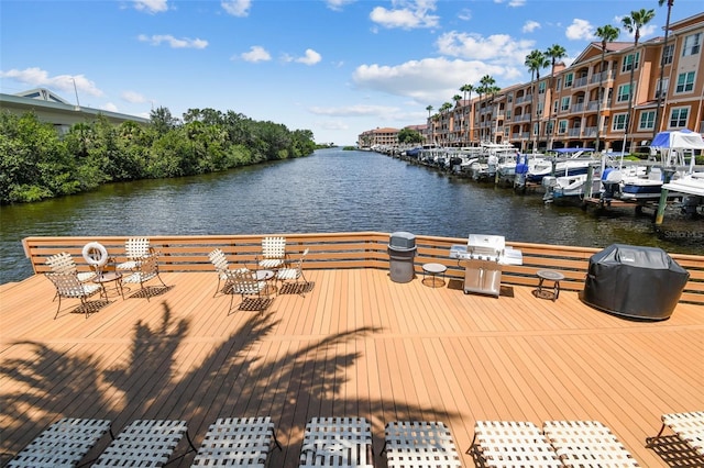 dock area featuring a water view