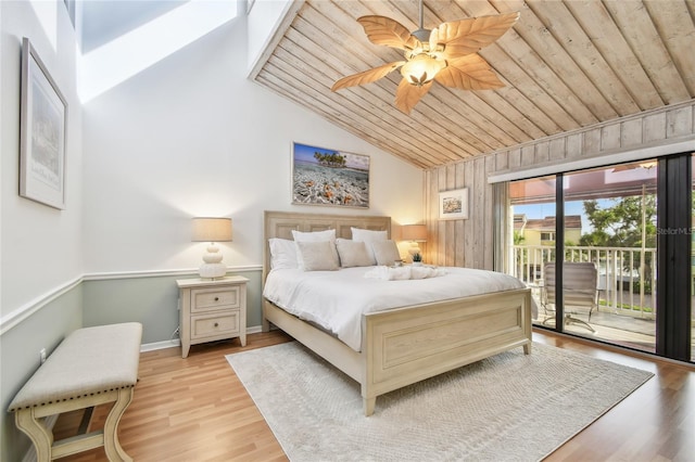 531 Sandy Hook Rd, Treasure Island, FL 33706 - bedroom with wood ceiling, access to exterior, vaulted ceiling, light wood-type flooring, and baseboards