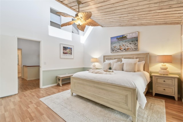 531 Sandy Hook Rd, Treasure Island, FL 33706 - bedroom featuring lofted ceiling, wood ceiling, wood finished floors, a ceiling fan, and baseboards