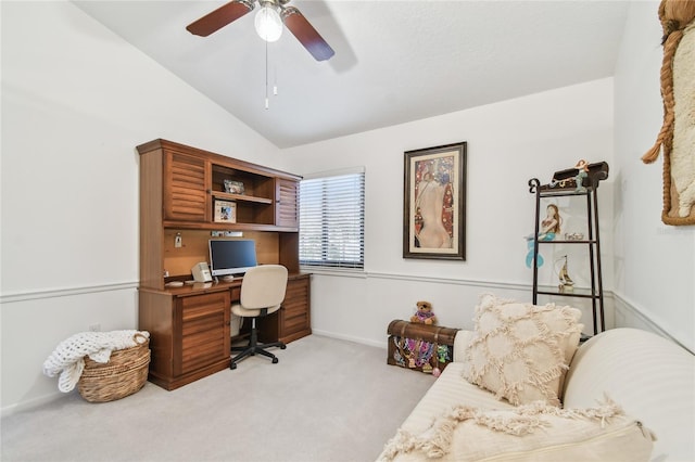 531 Sandy Hook Rd, Treasure Island, FL 33706 - carpeted office with vaulted ceiling, ceiling fan, and baseboards