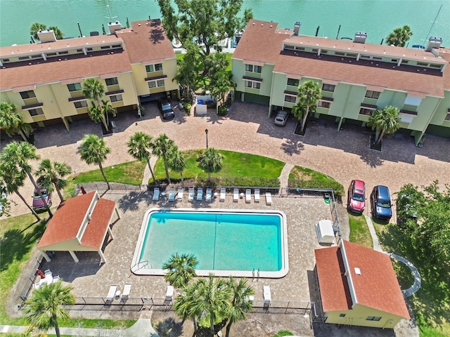 531 Sandy Hook Rd, Treasure Island, FL 33706 - aerial view of property and surrounding area featuring a pool area and a nearby body of water