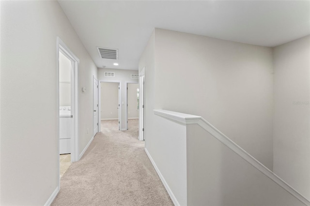 13233 Canopy Creek Dr, Tampa, FL 33625 - hall with an upstairs landing, light carpet, recessed lighting, and baseboards