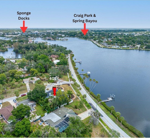 401 Whitcomb Blvd, Tarpon Springs, FL 34689 - aerial view of property and surrounding area featuring a large body of water