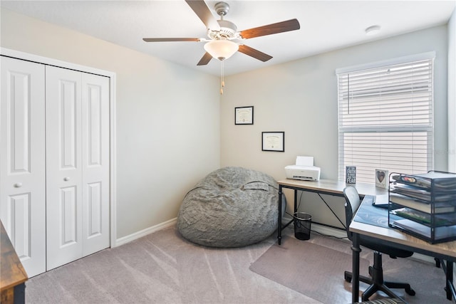 9313 Lemon Drop Loop, Sun City Center, FL 33573 - office area featuring ceiling fan, carpet floors, and baseboards