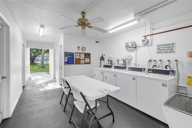 7801 11th St N Unit 104, Saint Petersburg, FL 33702 - community laundry room featuring washer and dryer and a ceiling fan