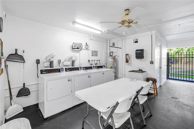 7801 11th St N Unit 104, Saint Petersburg, FL 33702 - shared laundry featuring washing machine and clothes dryer, water heater, and ceiling fan