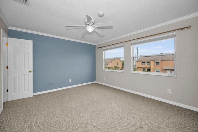1864 Clearbrooke Dr, Clearwater, FL 33760 - carpeted spare room with ceiling fan, baseboards, crown molding, a textured ceiling, and a smoke detector