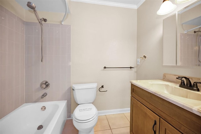 1864 Clearbrooke Dr, Clearwater, FL 33760 - full bathroom with toilet, crown molding, bathing tub / shower combination, vanity, and tile patterned floors