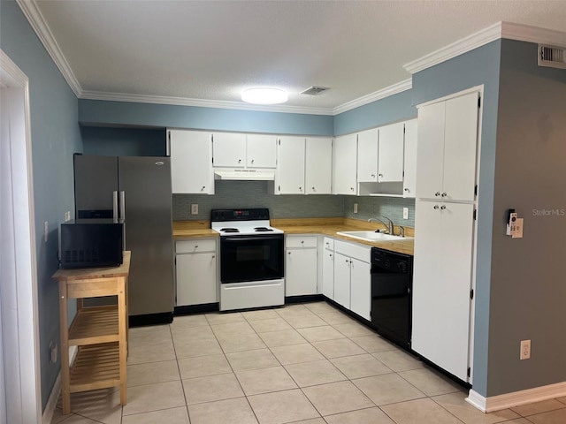 1864 Clearbrooke Dr, Clearwater, FL 33760 - kitchen with electric stove, black dishwasher, under cabinet range hood, stainless steel fridge, and a sink