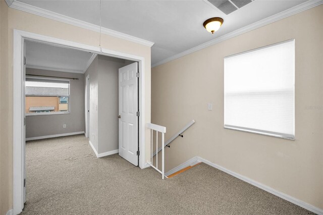 1864 Clearbrooke Dr, Clearwater, FL 33760 - corridor with an upstairs landing, carpet floors, baseboards, and ornamental molding