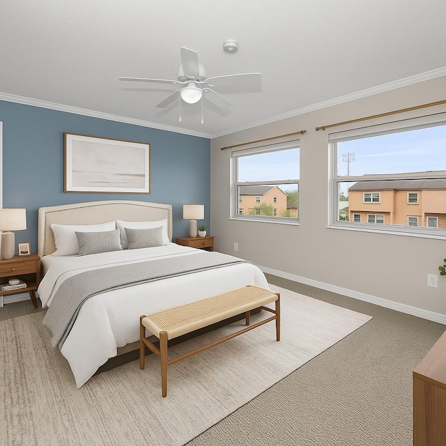 1864 Clearbrooke Dr, Clearwater, FL 33760 - carpeted bedroom featuring crown molding, baseboards, and a ceiling fan