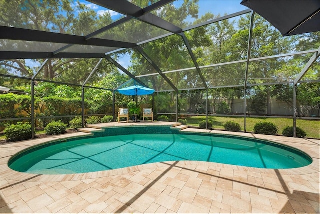 535 Sandy Hook, Palm Harbor, FL 34683 - view of swimming pool with a fenced backyard, a patio, and glass enclosure