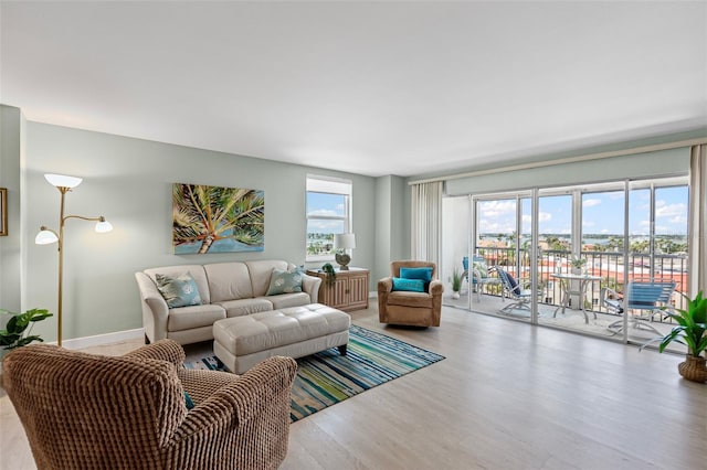 living room with wood finished floors and baseboards