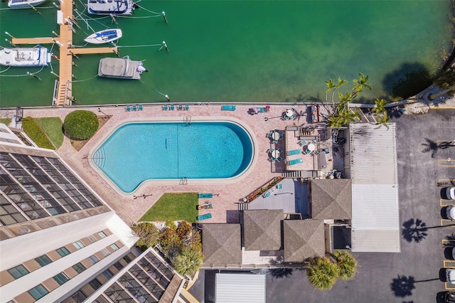 aerial view of a pool area