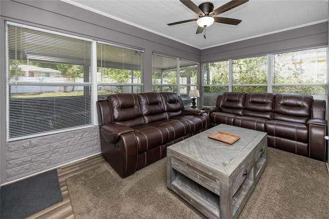 119 N Hillcrest Ave, Clearwater, FL 33755 - living area featuring plenty of natural light, crown molding, ceiling fan, and wood finished floors
