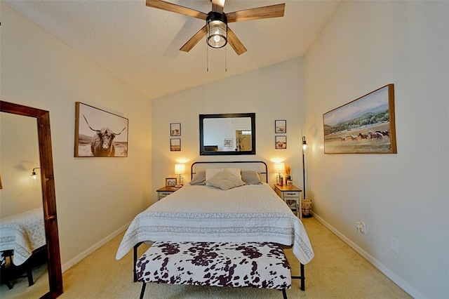 759 Cape Cod Cir, Valrico, FL 33594 - bedroom with light carpet, lofted ceiling, baseboards, and a ceiling fan