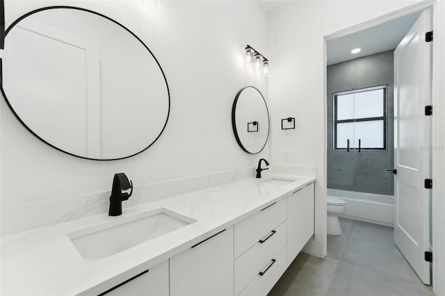 3817 W San Nicholas St, Tampa, FL 33629 - full bathroom featuring double vanity, toilet, recessed lighting, shower / washtub combination, and tile patterned flooring