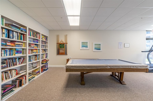 80 Rogers St Unit 6D, Clearwater, FL 33756 - game room with carpet flooring, a paneled ceiling, billiards table, and baseboards